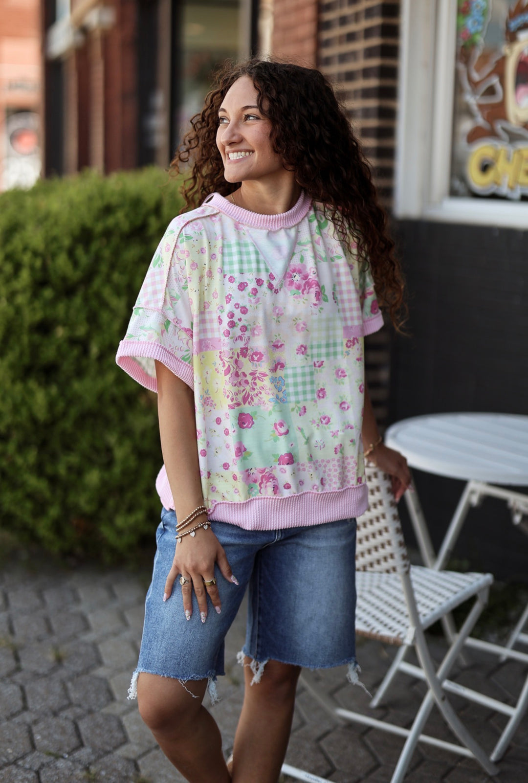 chatonmisha&puff Railroad Floral 半袖 Floral Patchwork Top Green/Fuchsia - Magnolia & Sunshine
