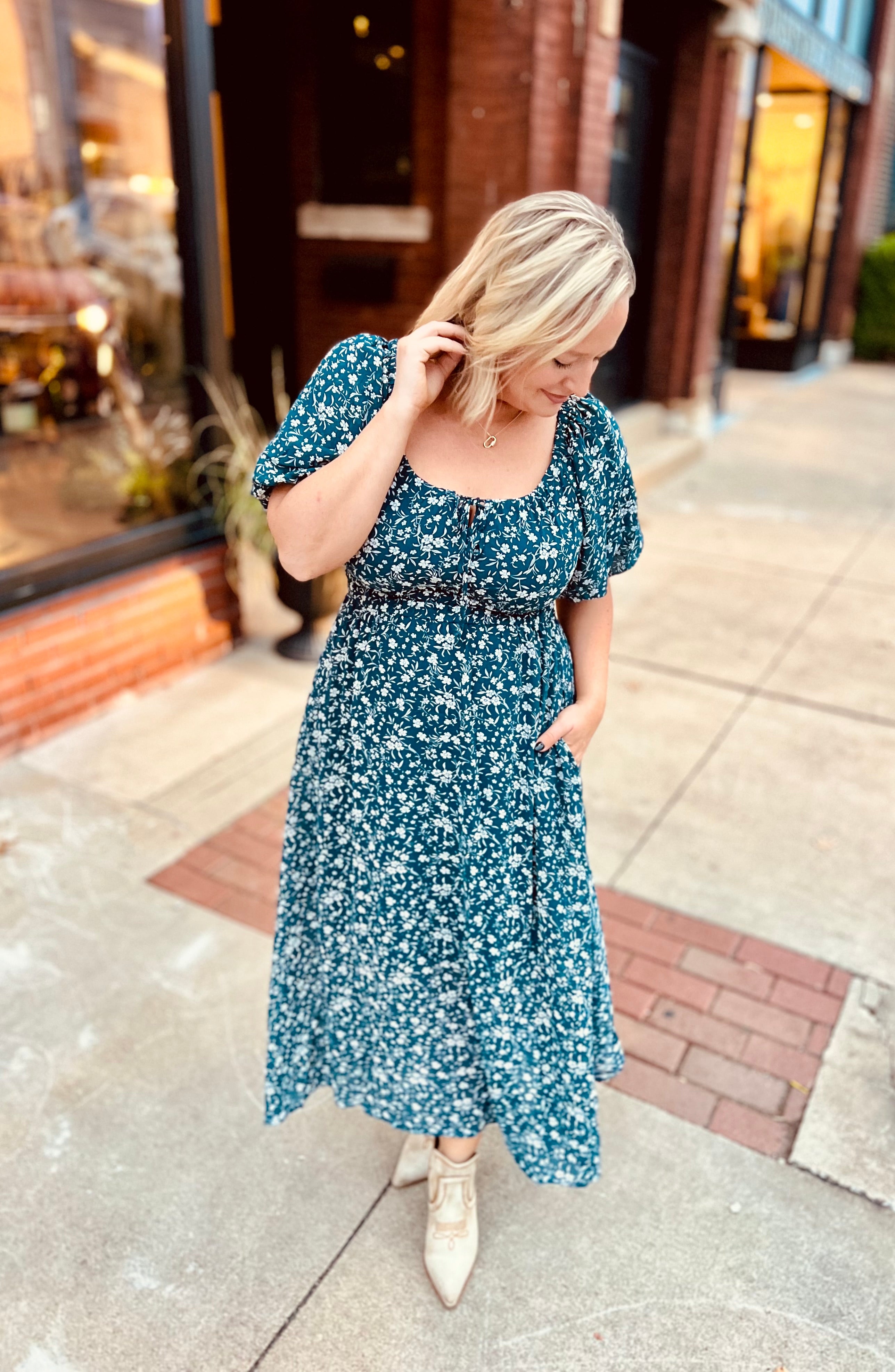 Teal Floral Midi Dress