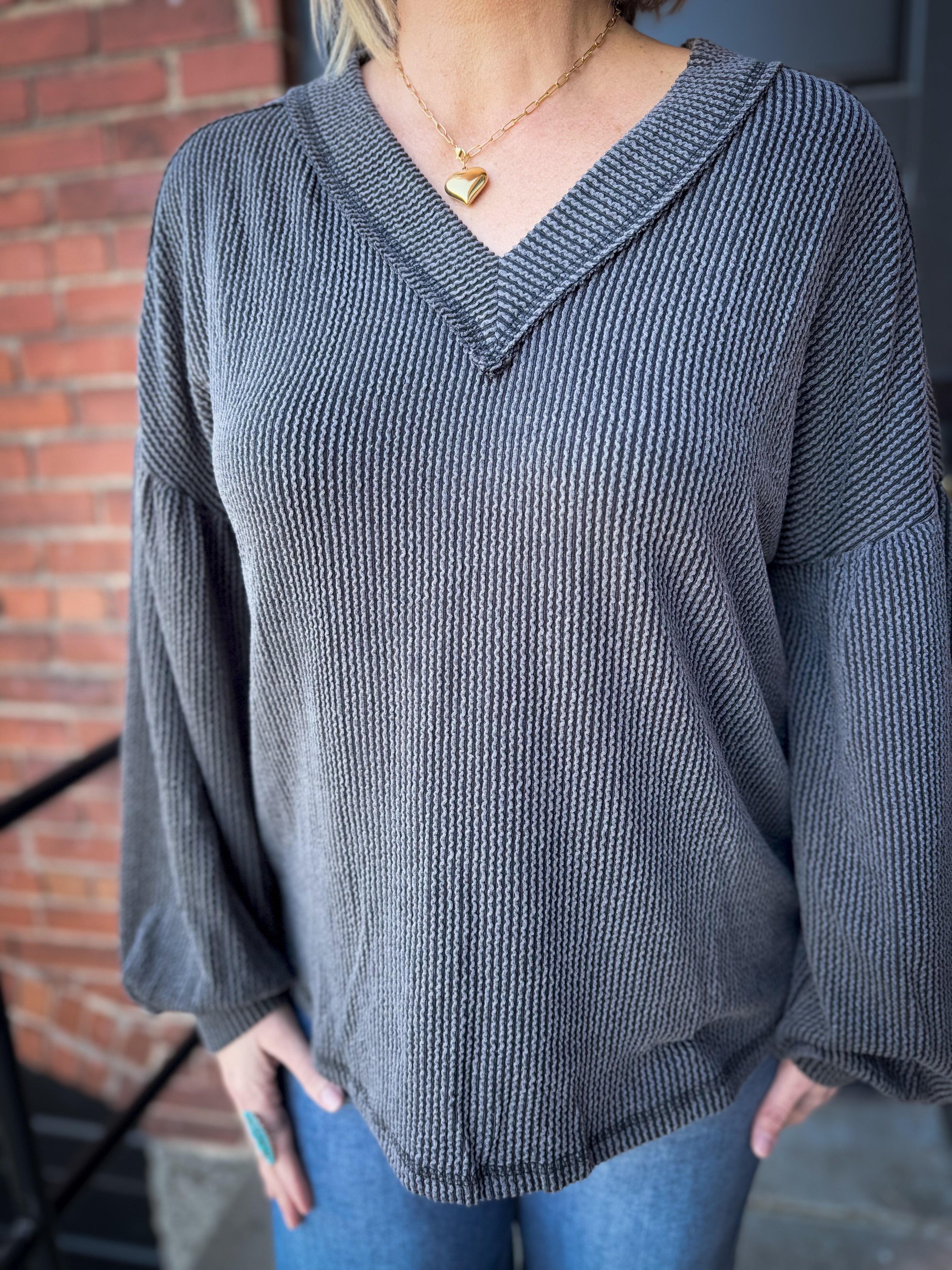 Ribbed Top in Charcoal