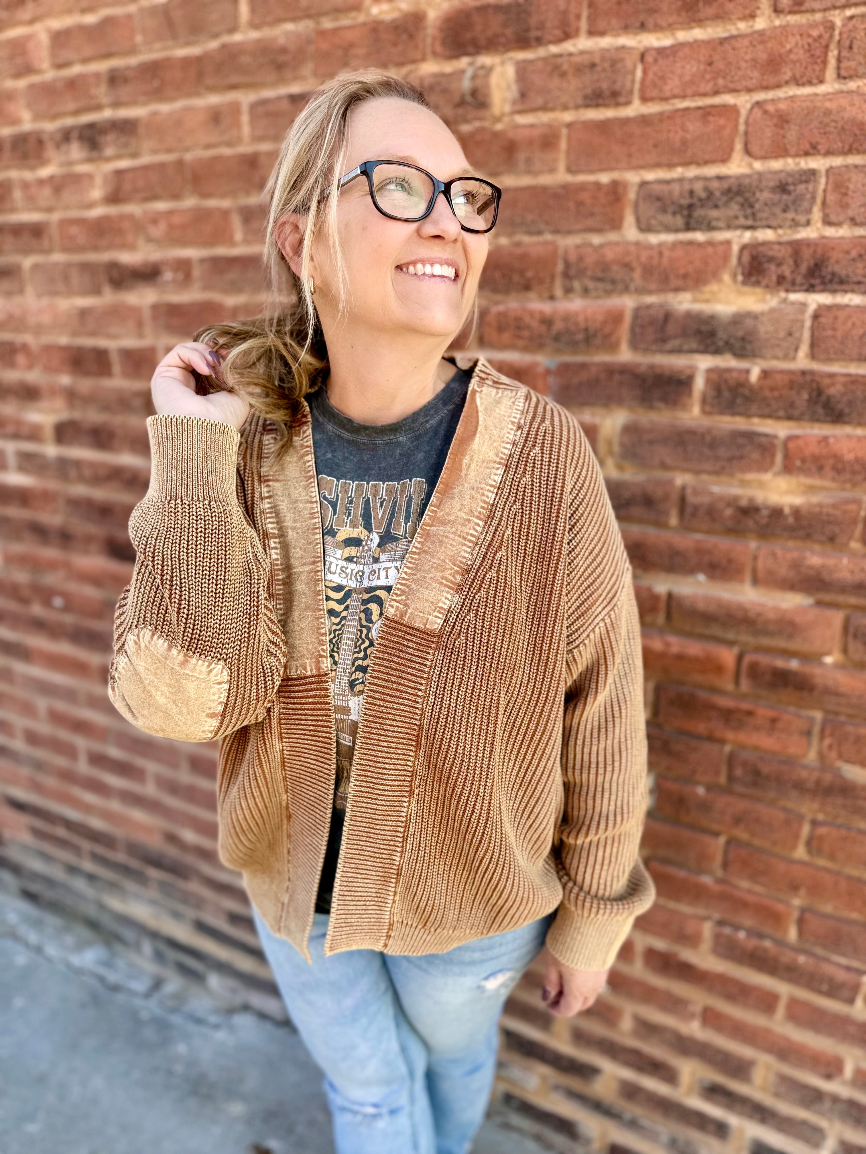 Camel Mineral Wash Sweater Cardigan