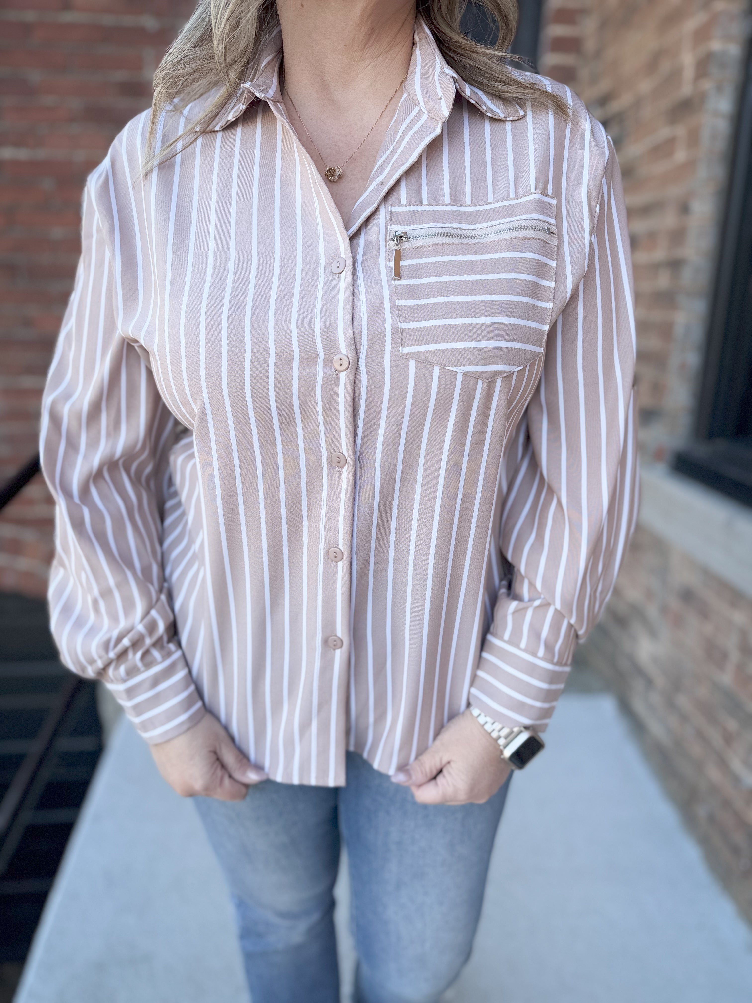 Khaki Striped Top