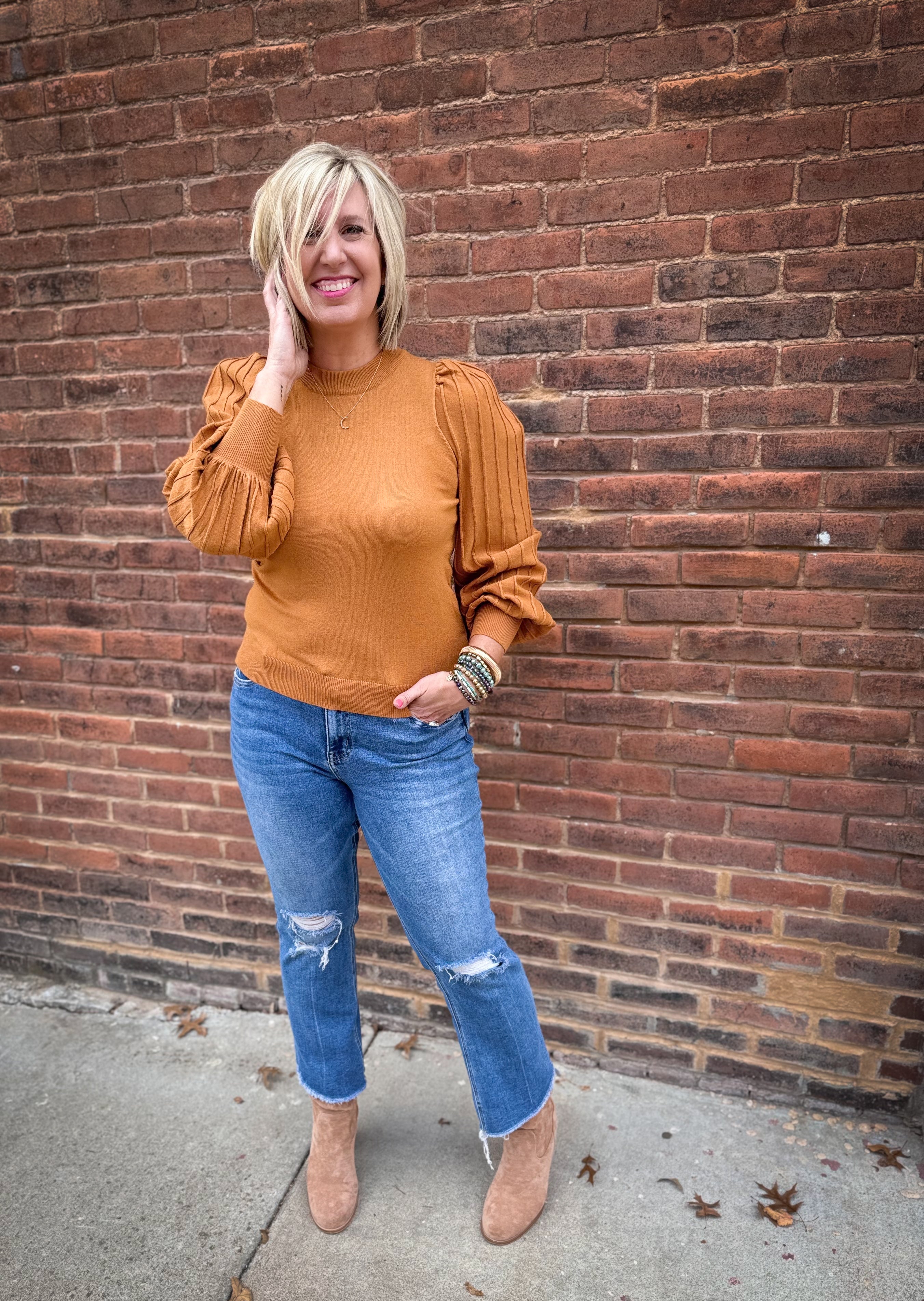 Bronze Puff Sleeve Sweater