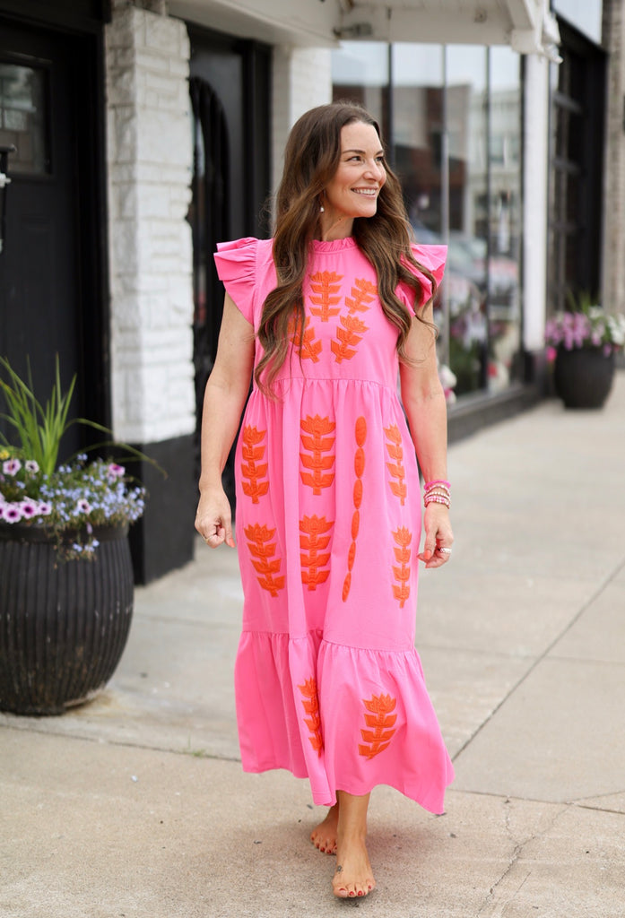 jodifl maxi dress Jodifl Pink Floral Lace Up Maxi Dress