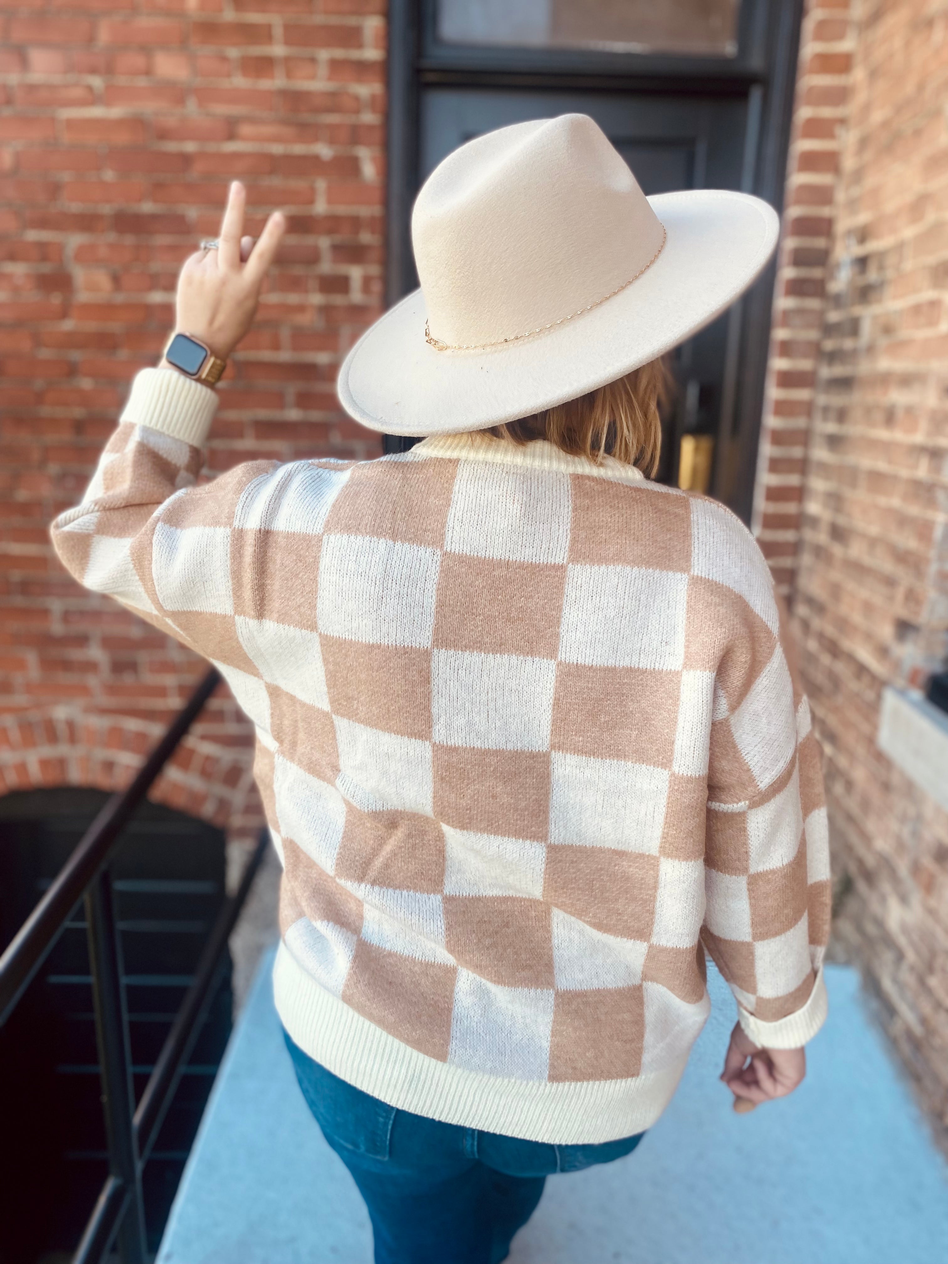 Checkered Taupe Oversized Sweater