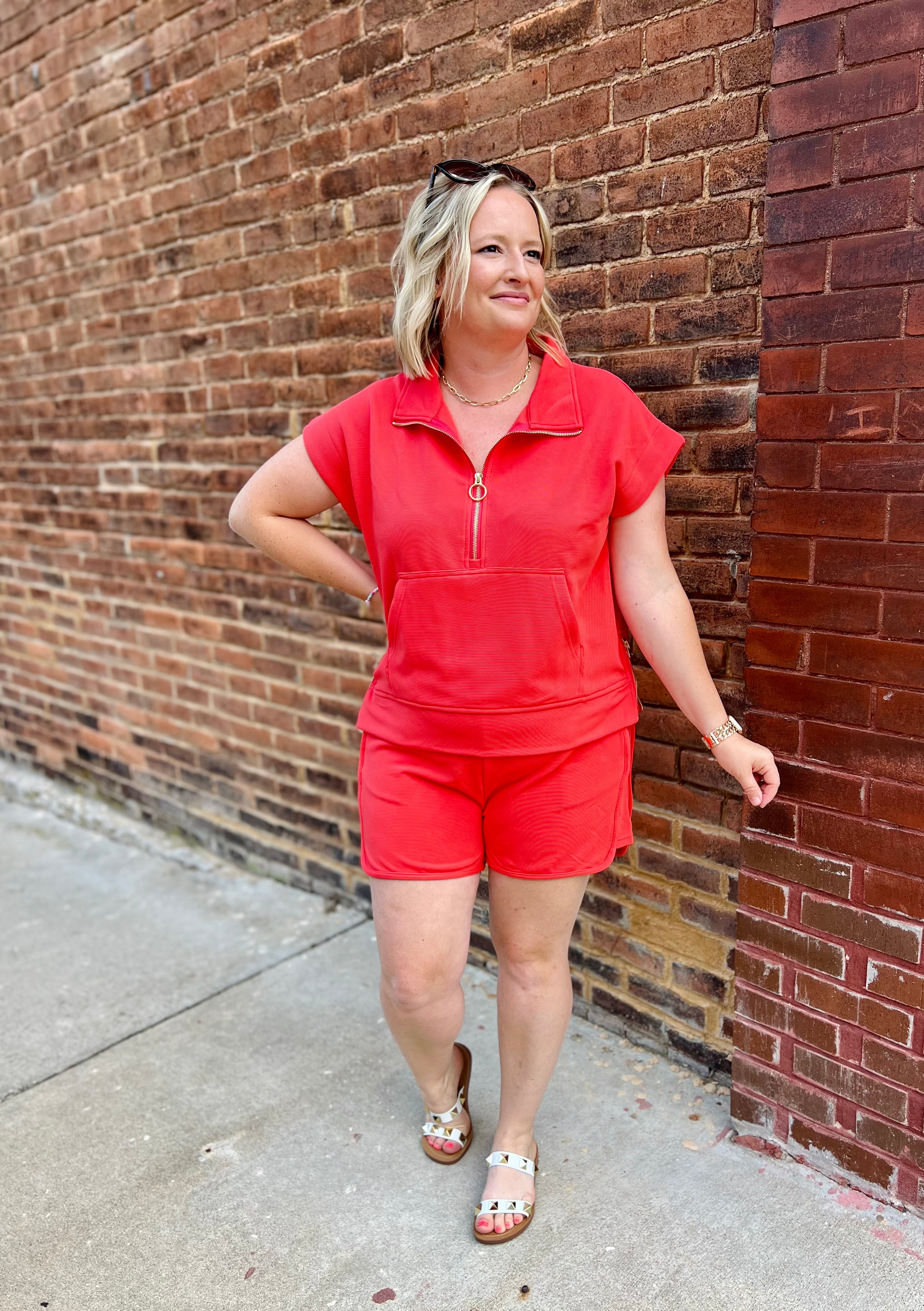 Orange Red Side zip short/top set