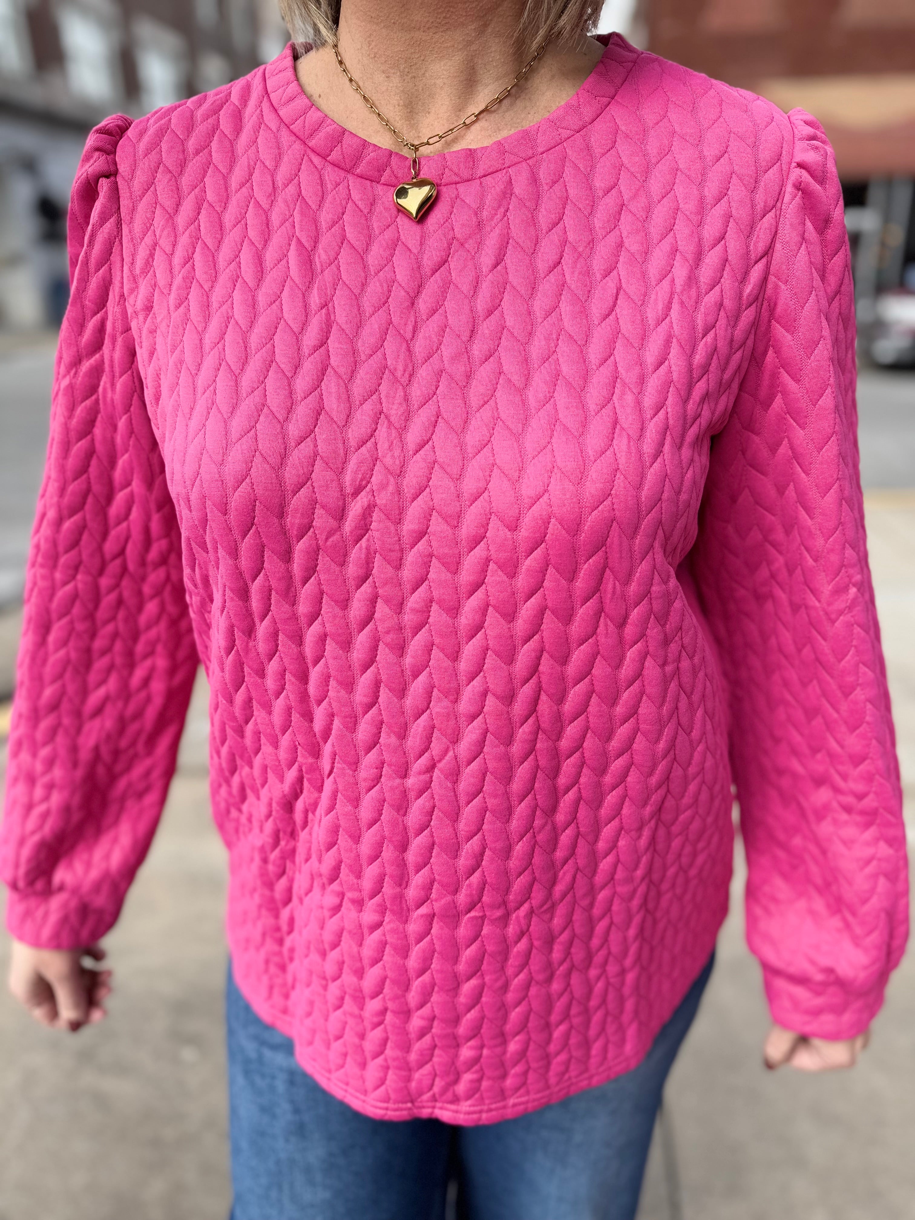 Pink Textured Puff Sleeve Top