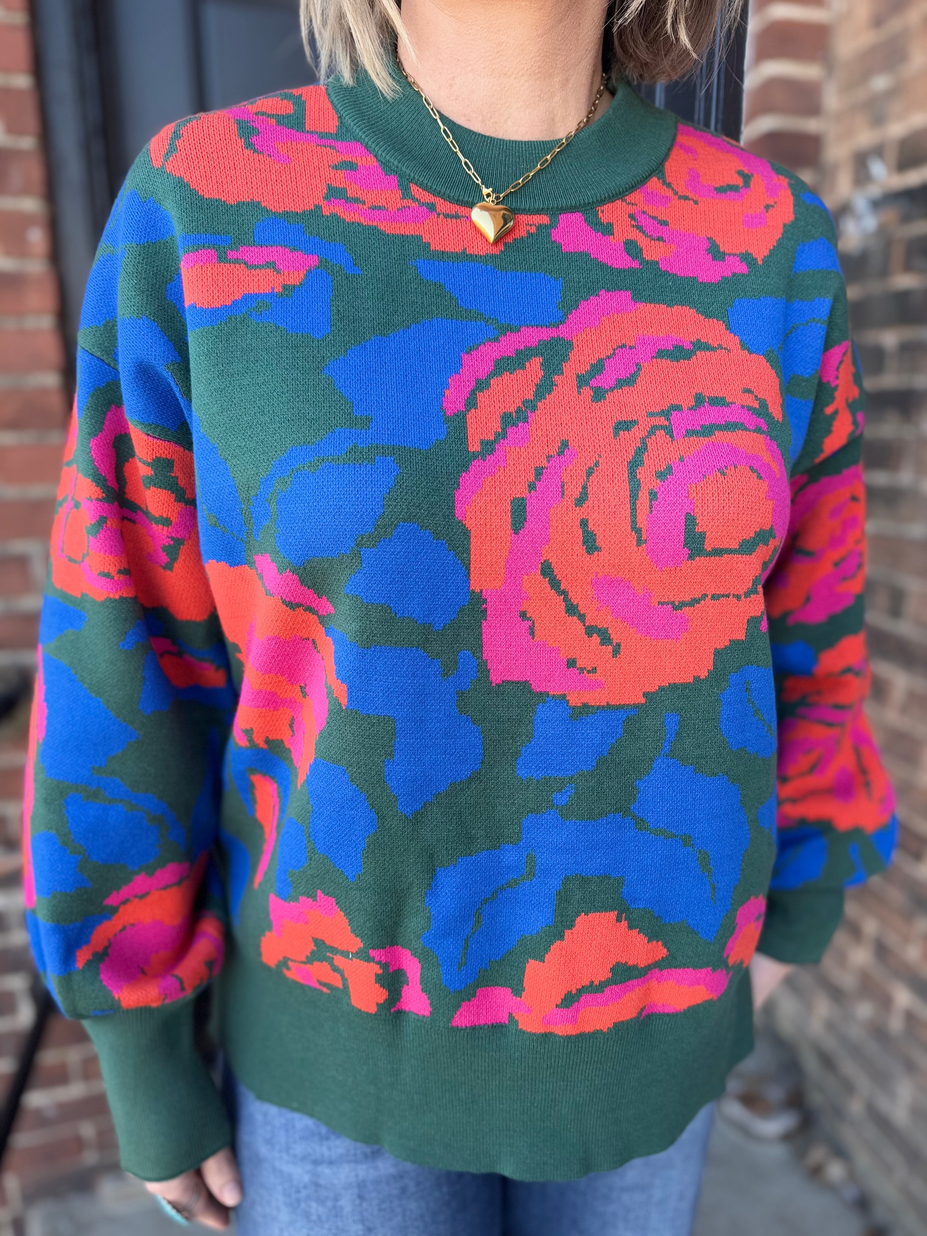 Floral Print Hunter Green Pullover