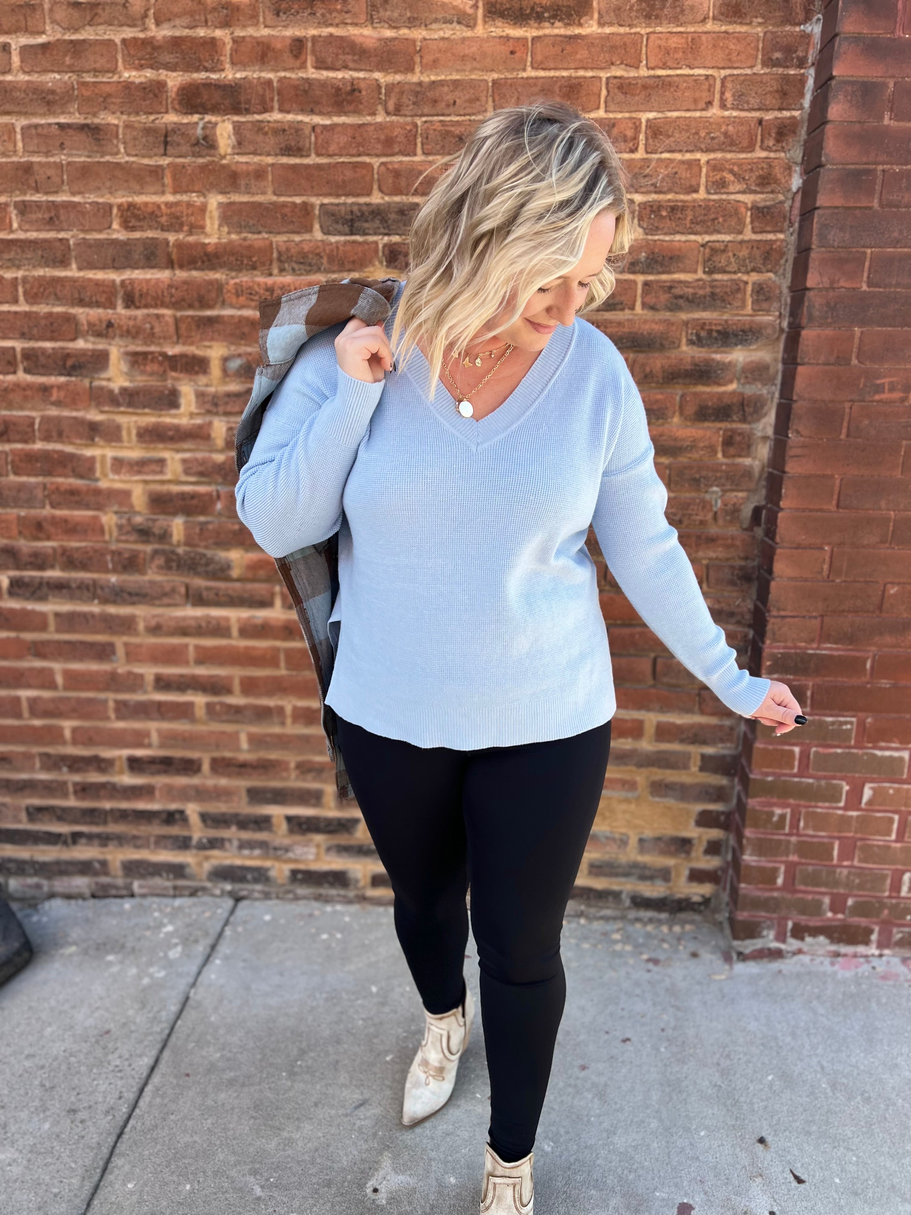 Periwinkle Solid v-neck long sleeve sweater