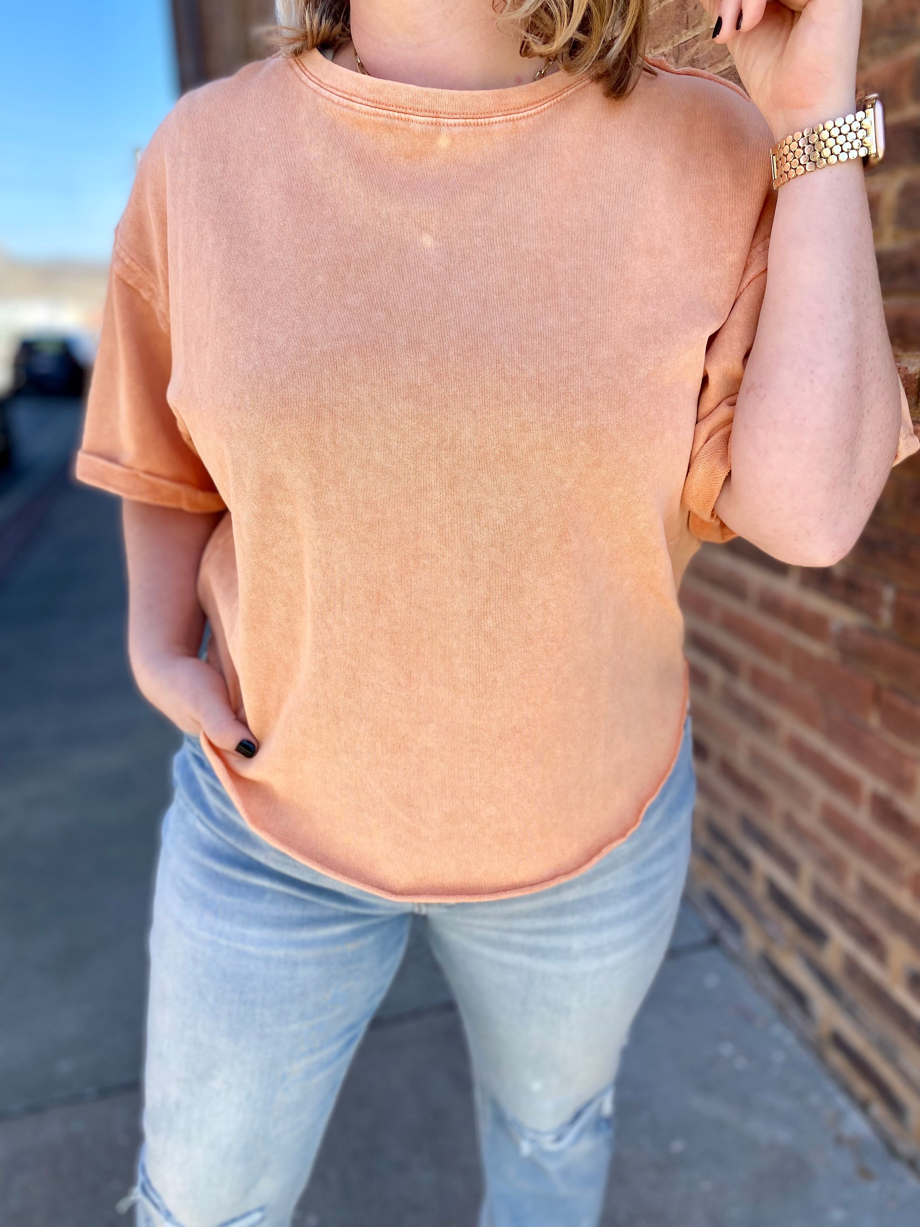 Orange Mineral Washed Terry Knit top