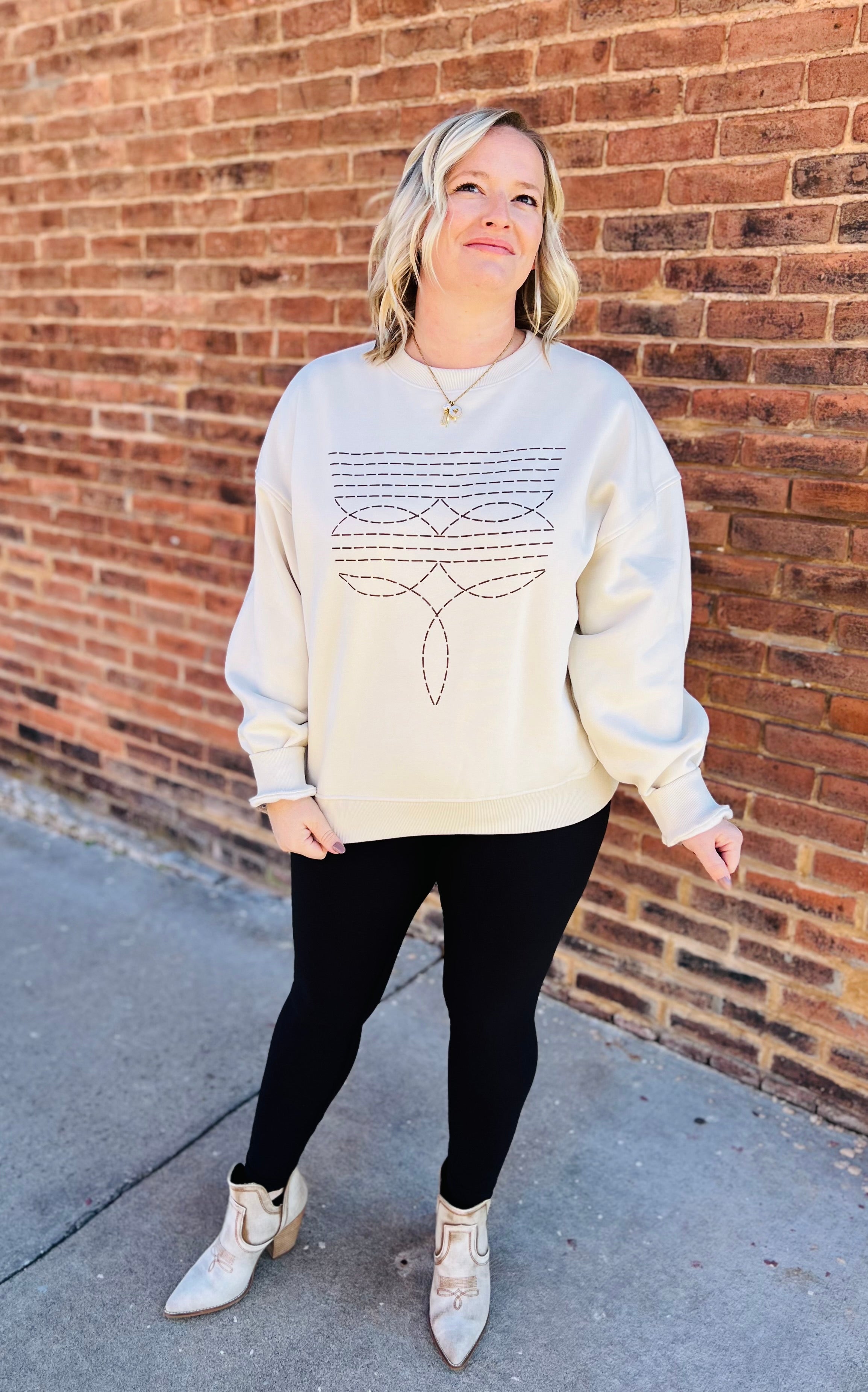 Cowboy boot stitch crewneck