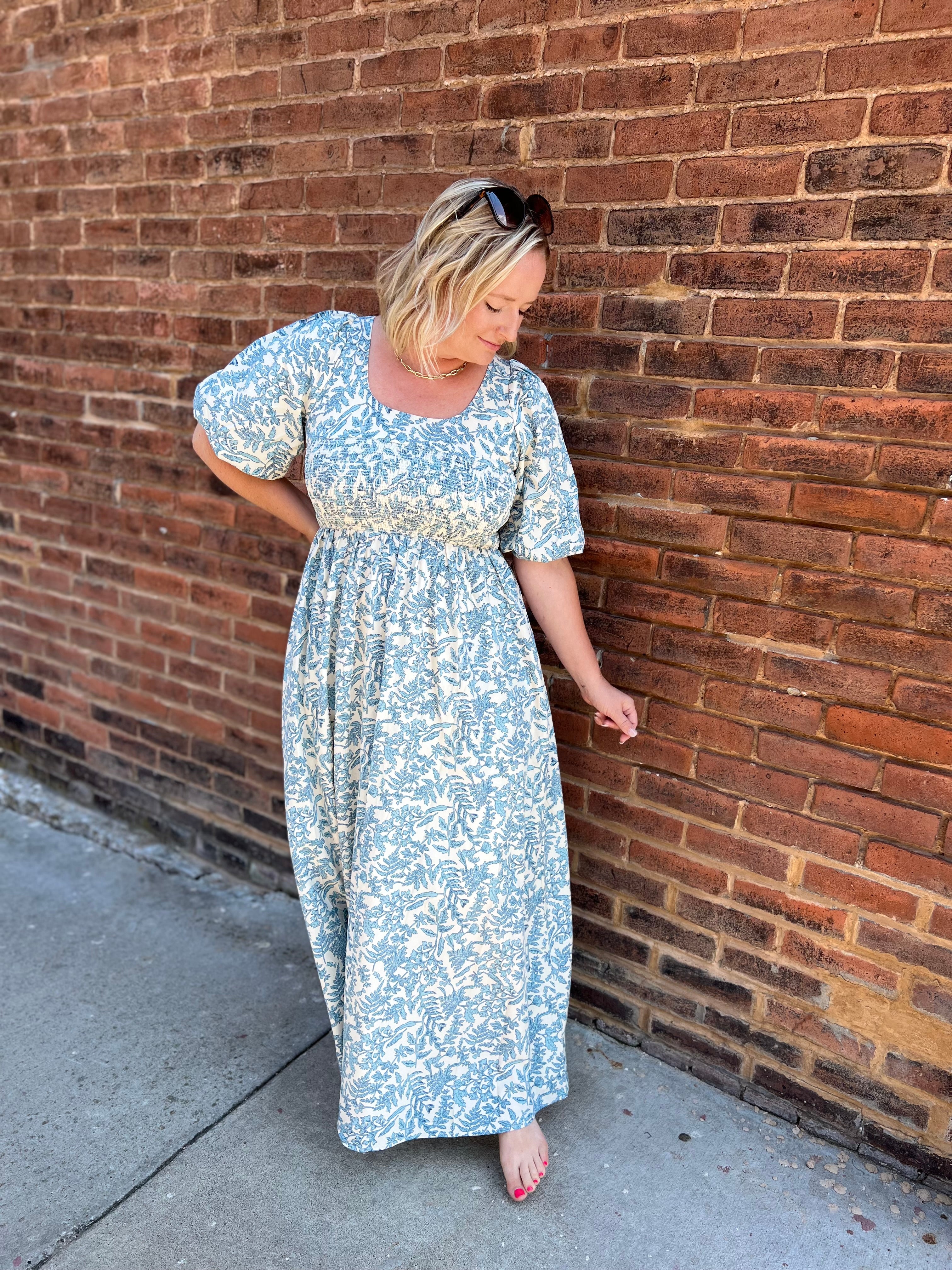 Light blue floral midi dress