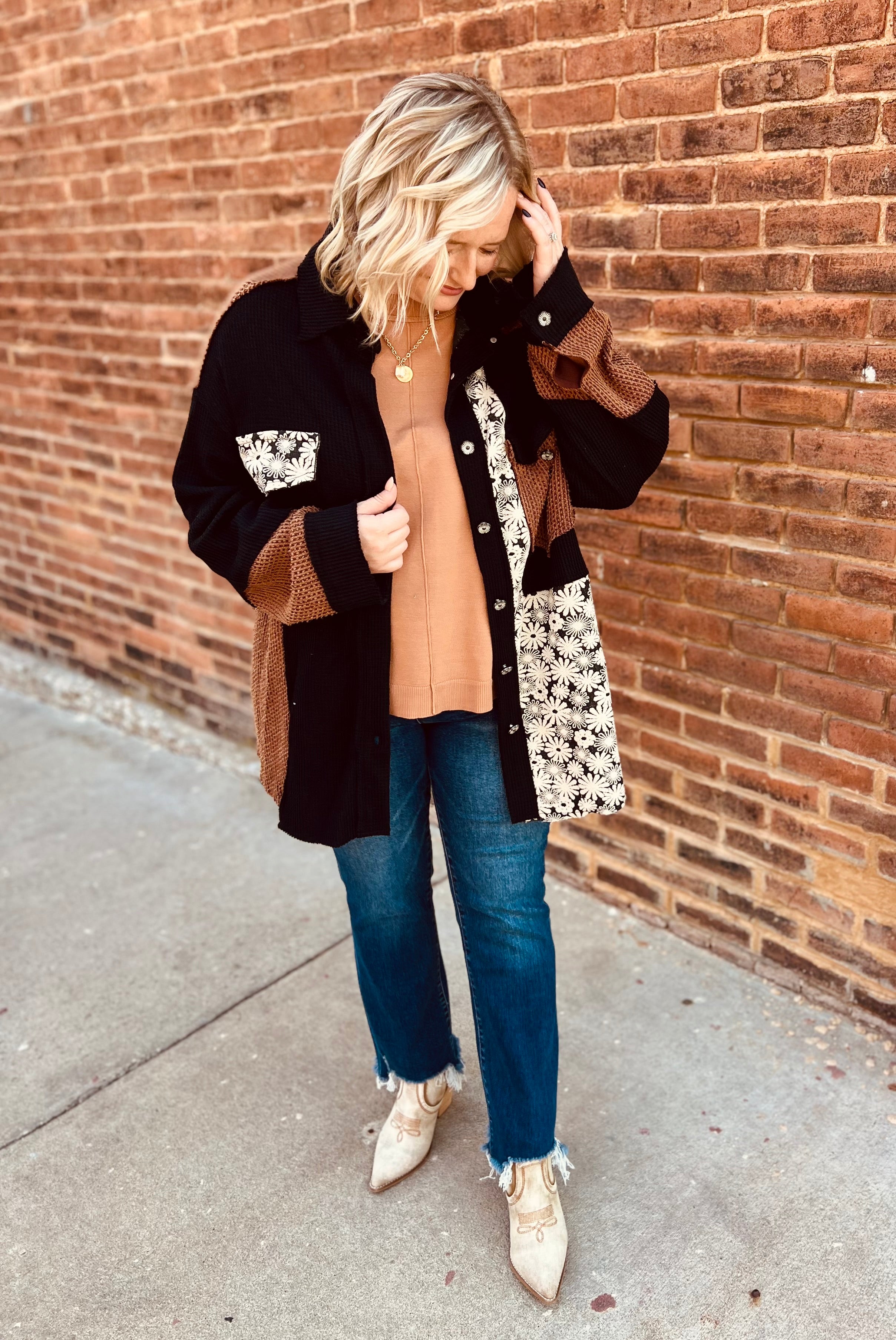 Black Floral button down sweater