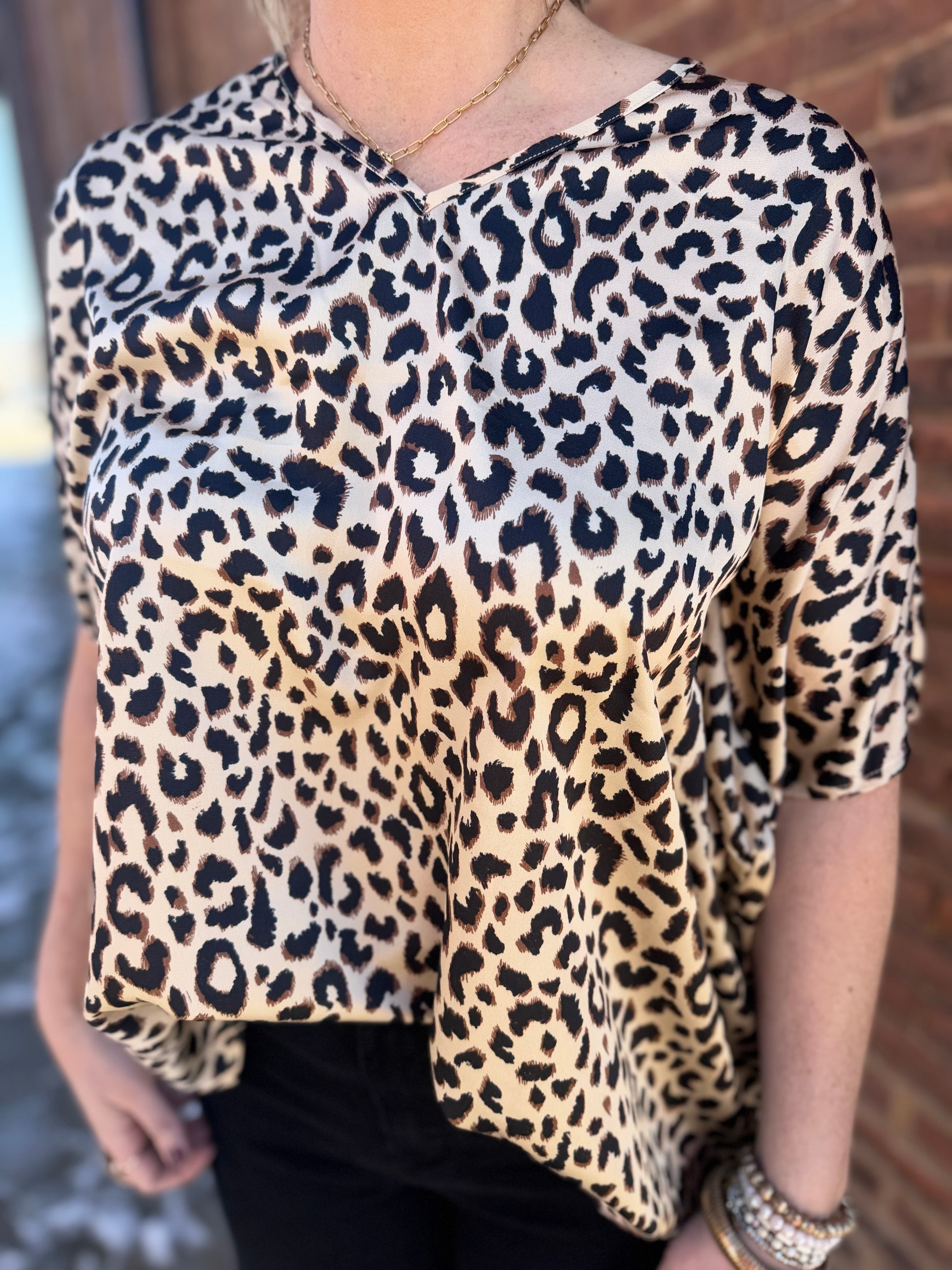 Satin Leopard Print Dolman Top