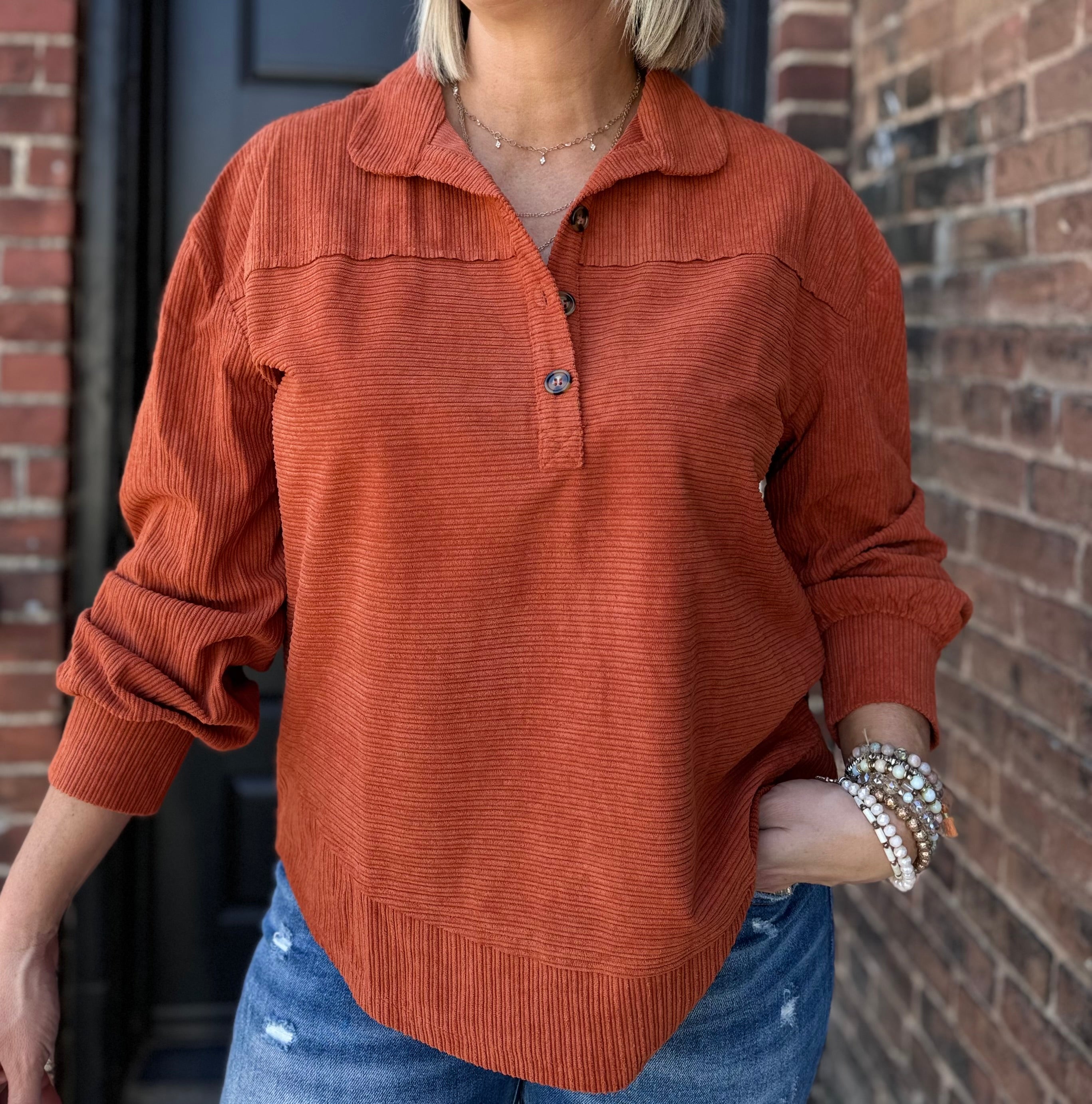 corduroy top in rust