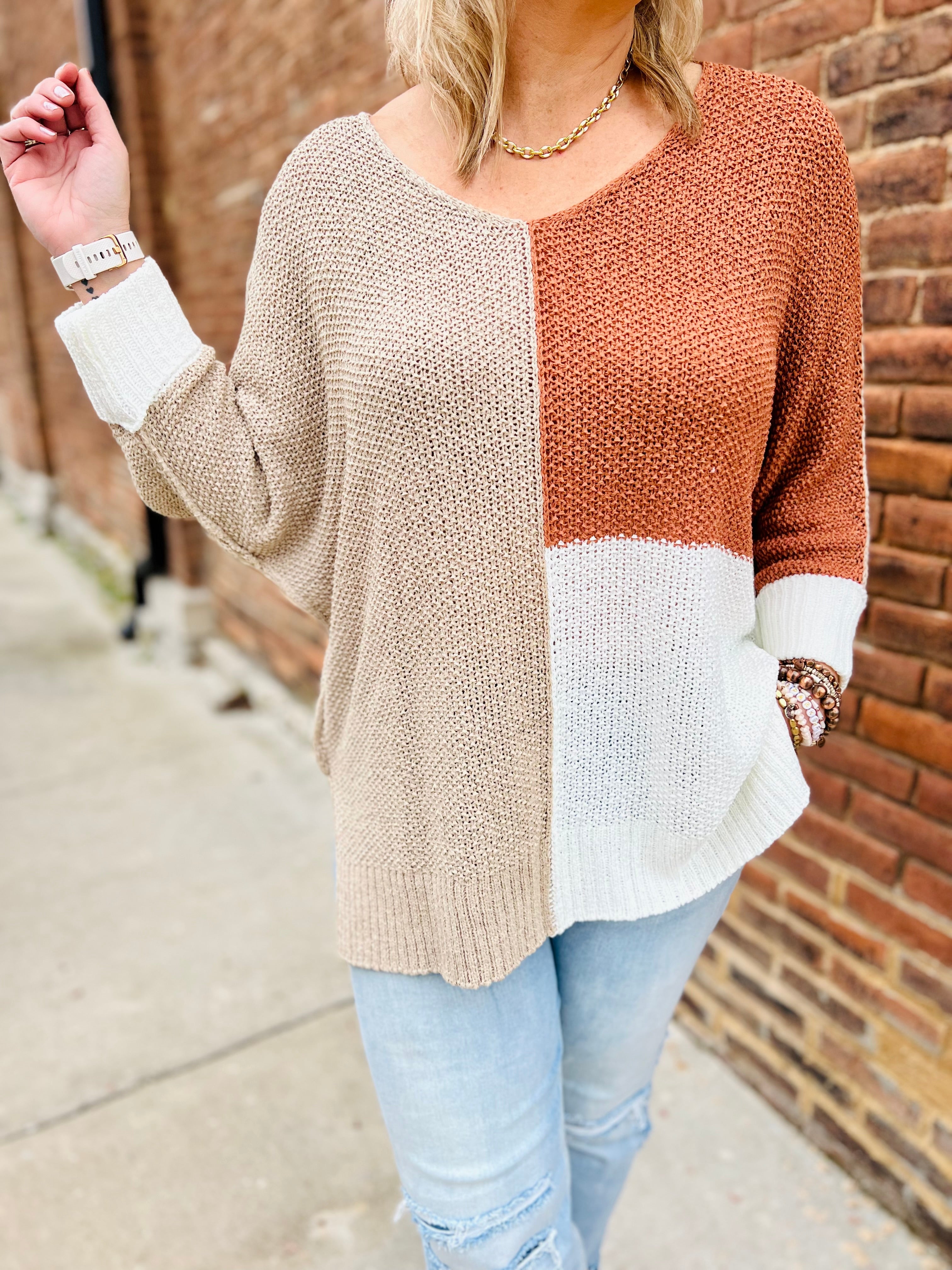 Oatmeal Color Block Knit Sweater