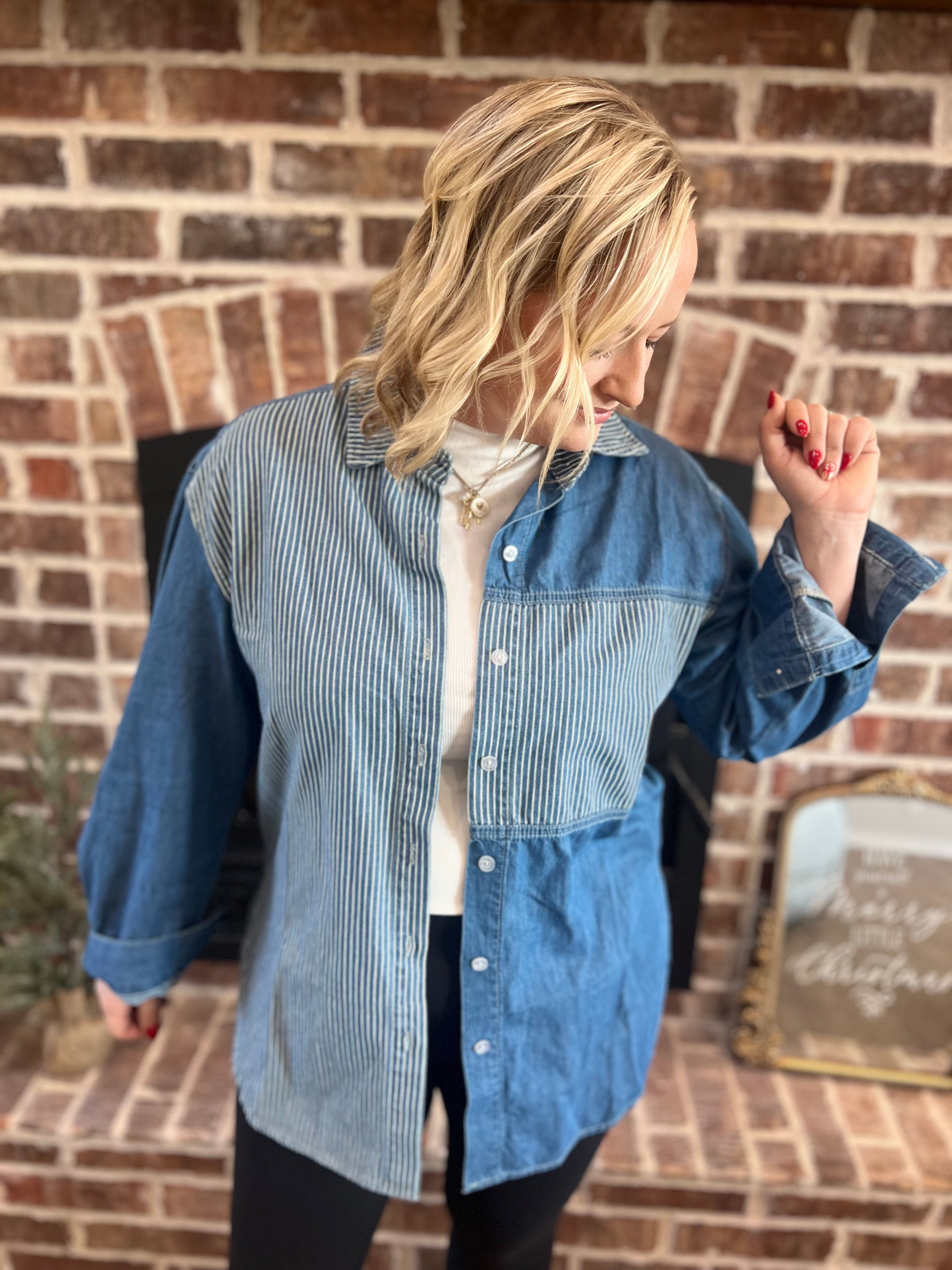 Denim Mineral washed pinstripe shirt