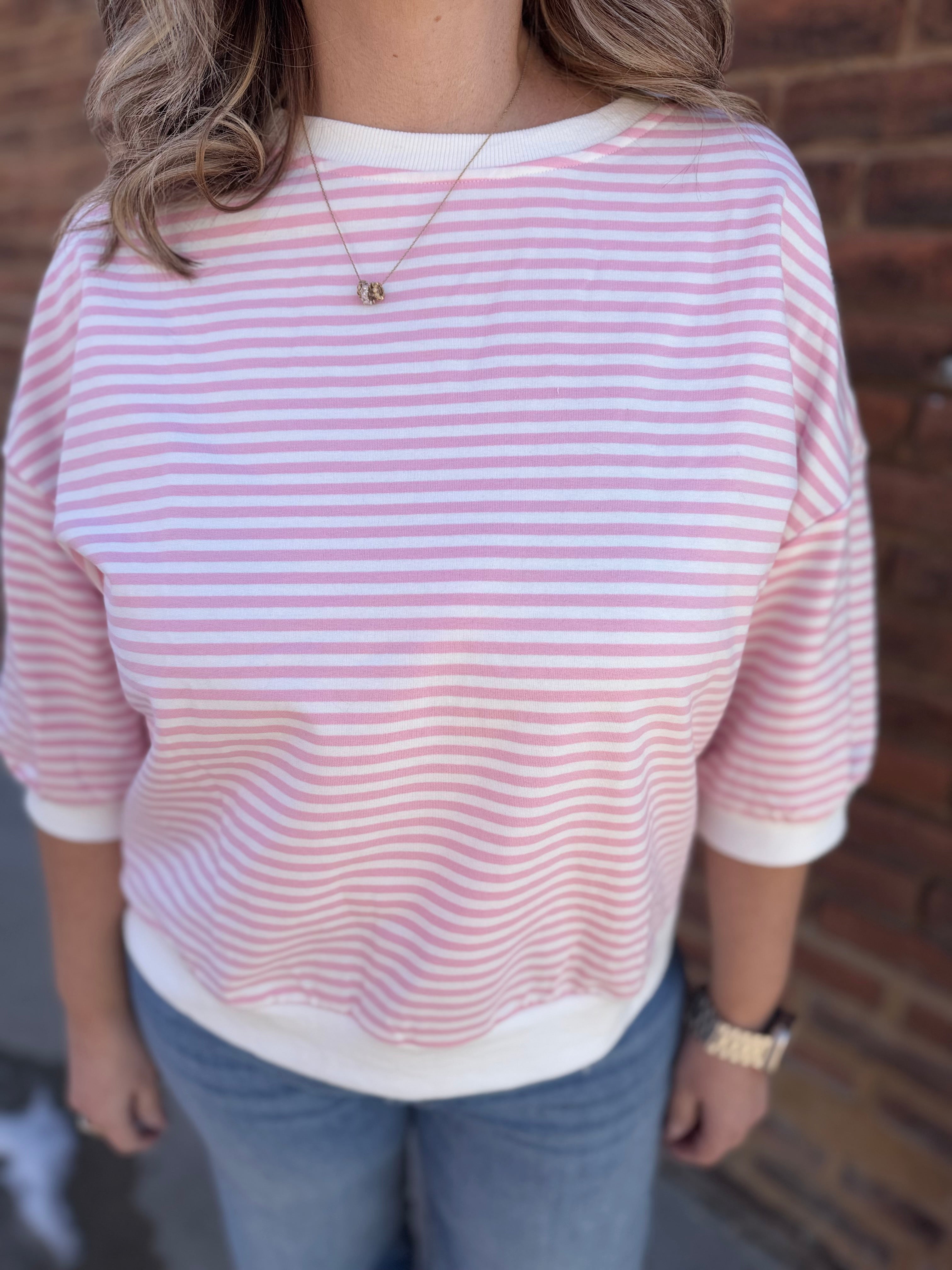 Pink Striped Half Sleeve Top