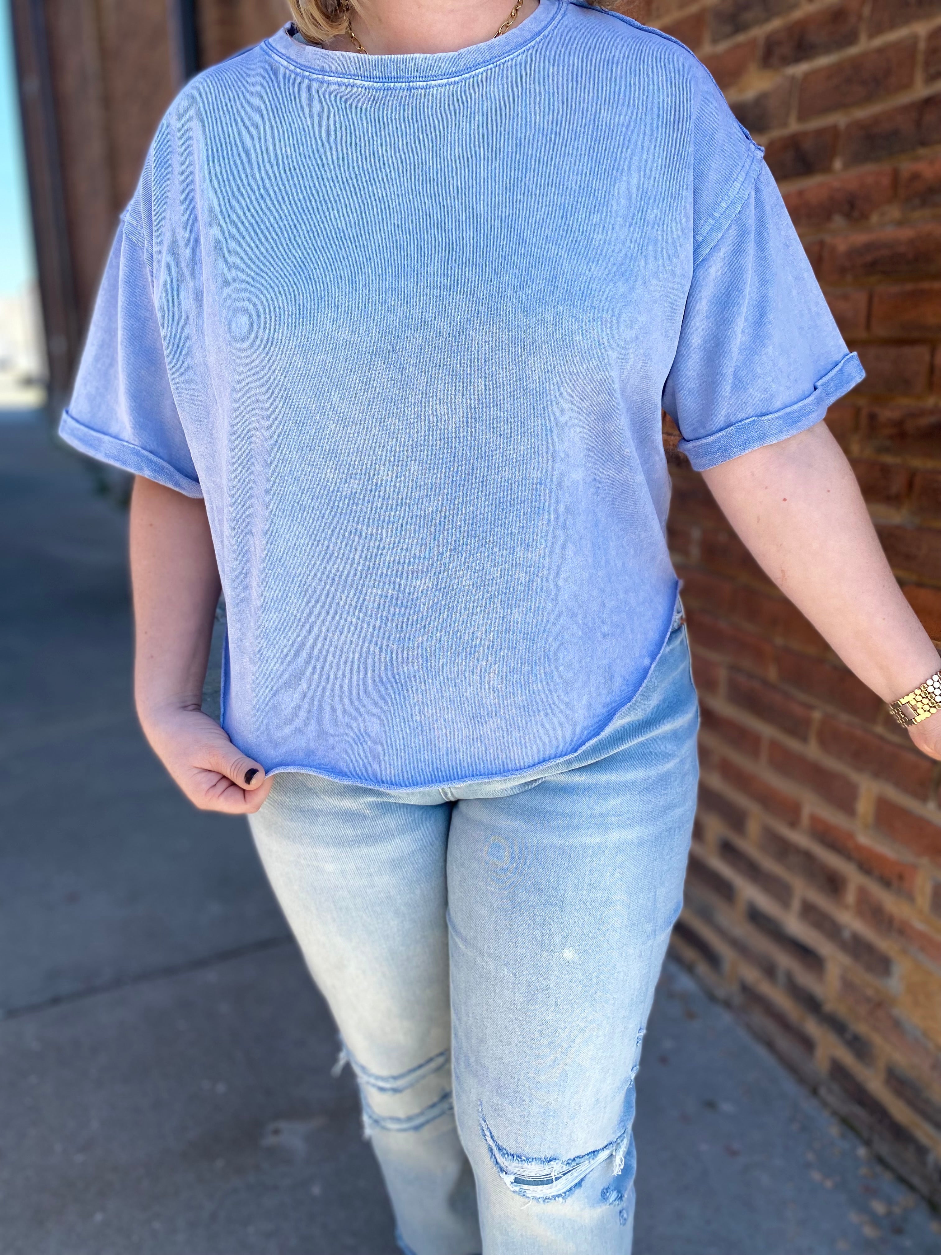 Blue Mineral Washed Terry knit top
