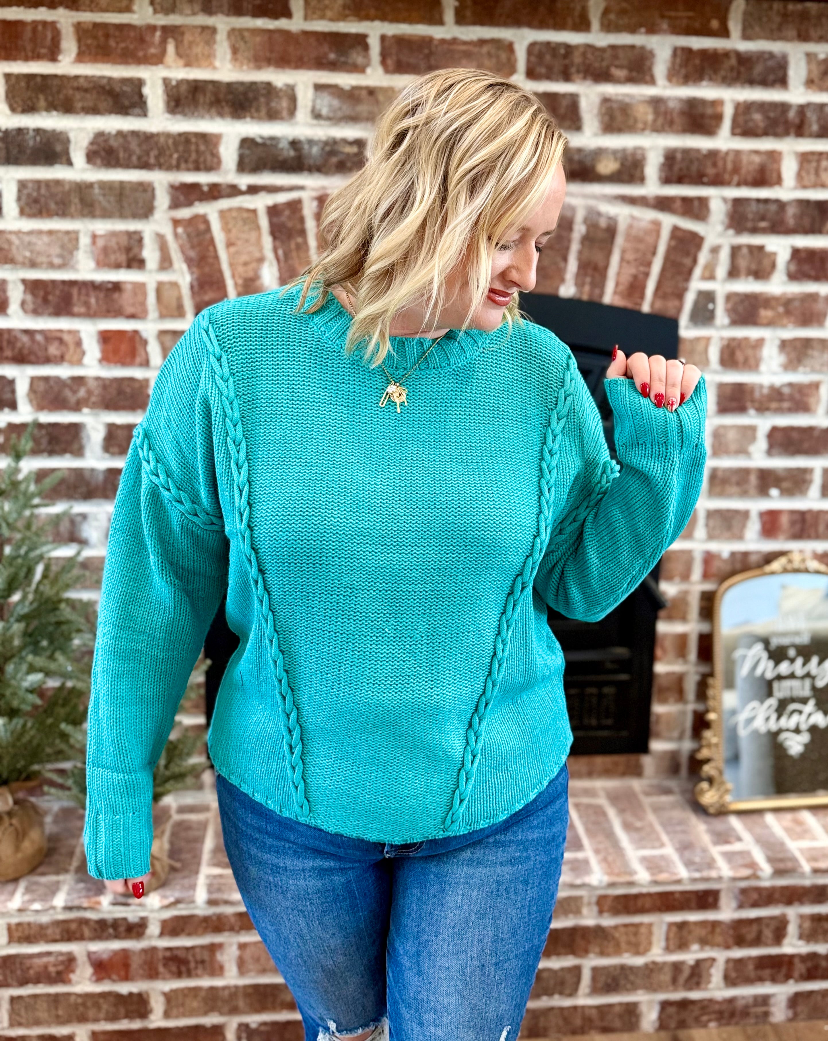 Teal braided sweater